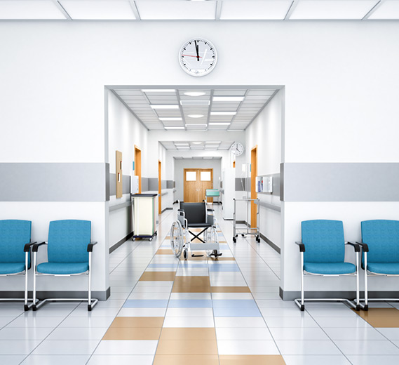 Inside a clean hospital hallway